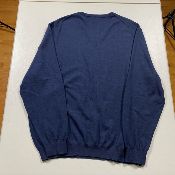 100% Merino Wool V-Neck Men's Navy Sweater Size XXL Byford London Very Good - Picture 11 of 11